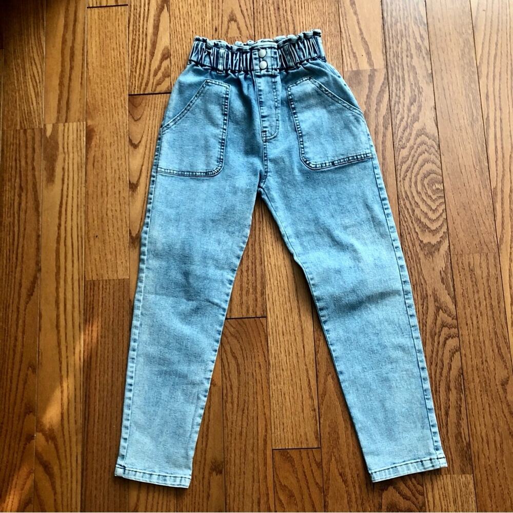 SHEIN Paper-bag Acid Wash Casual Light Blue Jeans Elastic Waist Girl’s Size 10 - Picture 8 of 8